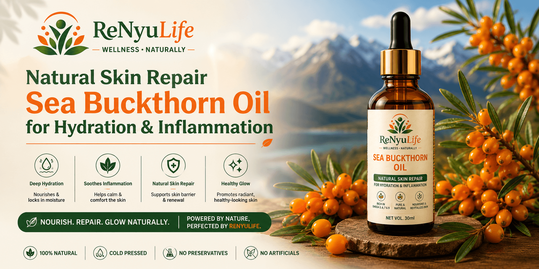 Natural Skin Repair Sea Buckthorn Oil for Hydration & Inflammation